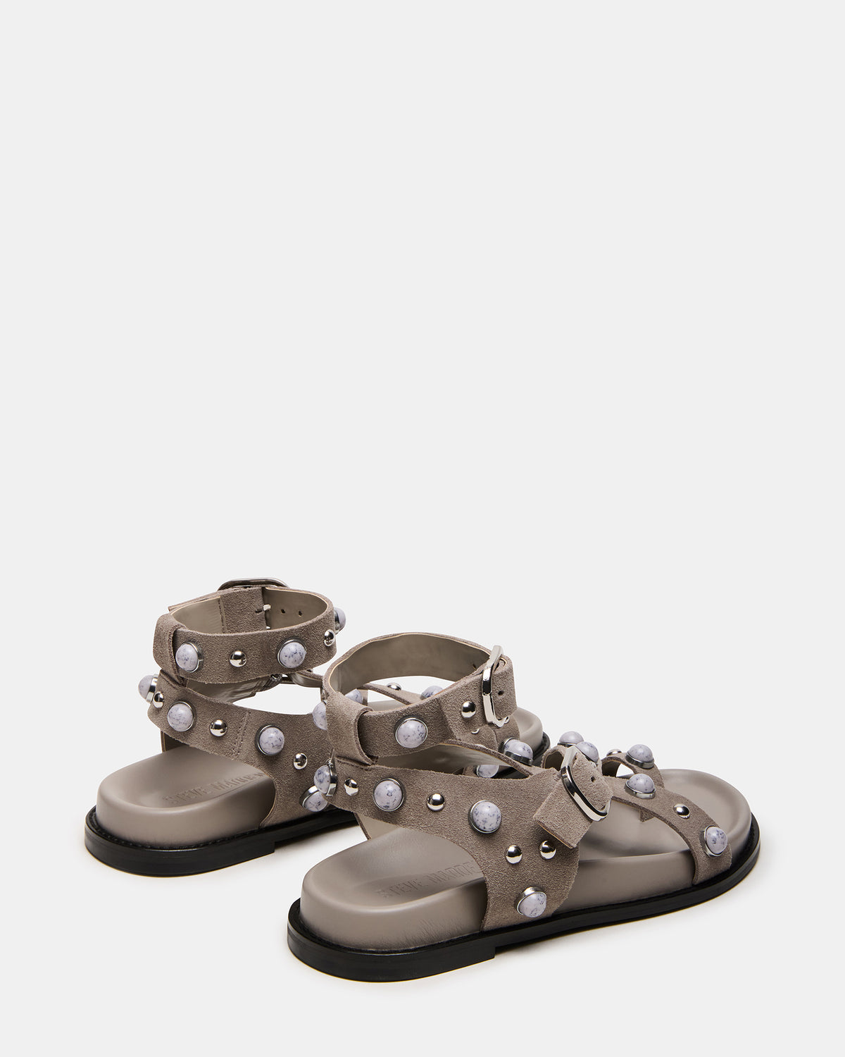 LINEAR Grey Suede Strappy Footbed Studded Women's Sandal | Steve Madden near me