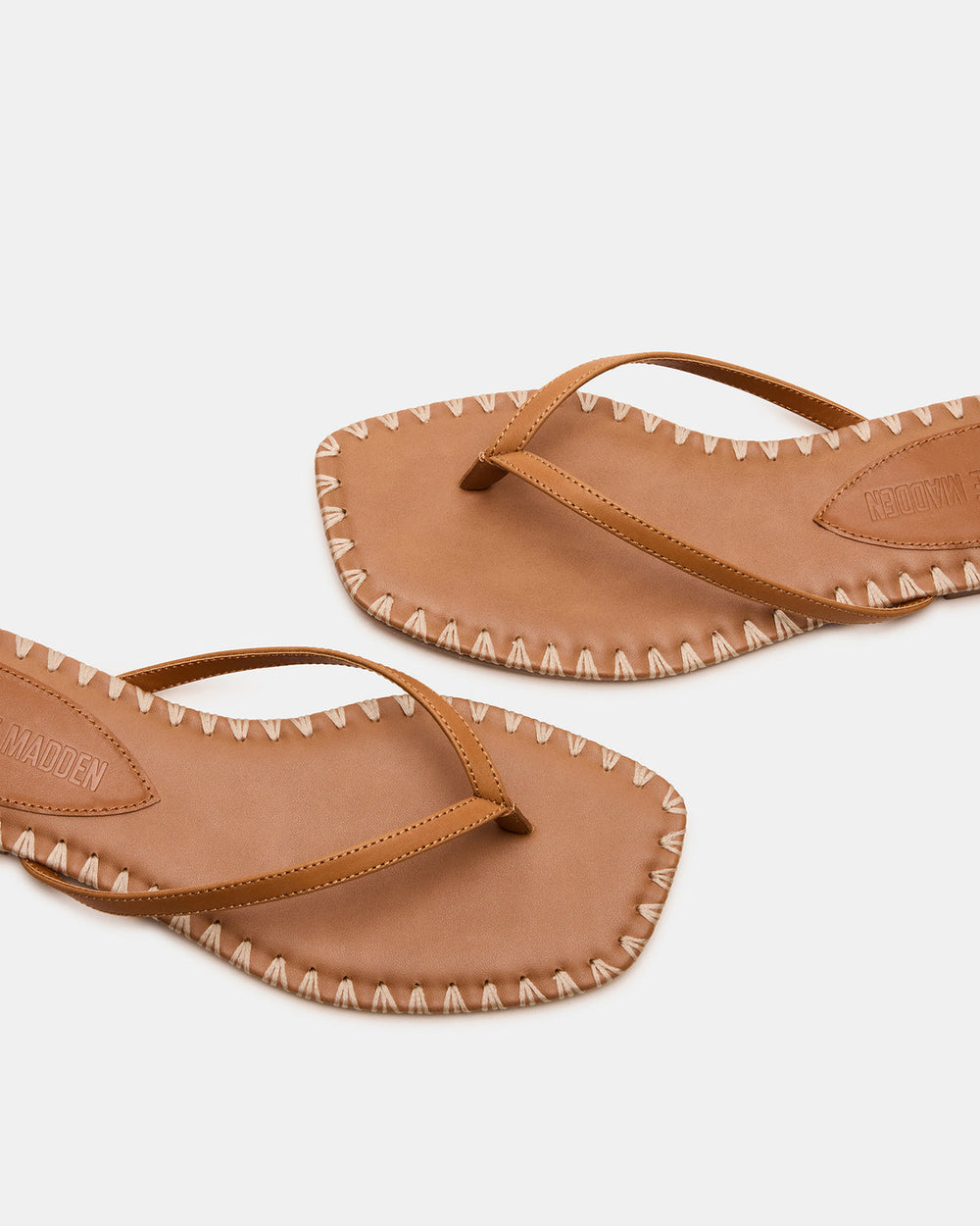 MARELLA Cognac Leather Women's Thong Square-Toe Sandal | Steve Madden US