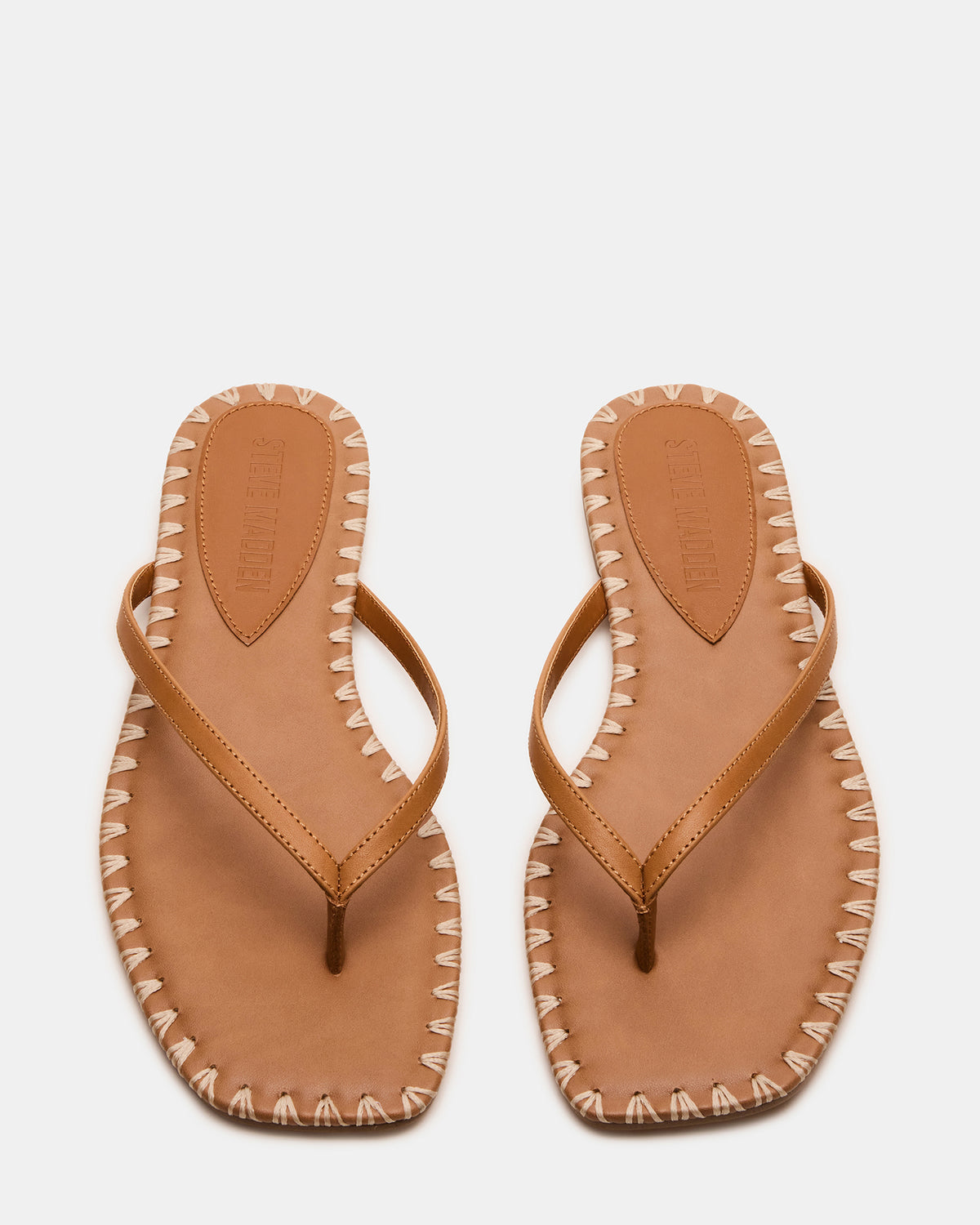 MARELLA Cognac Leather Women's Thong Square-Toe Sandal | Steve Madden US