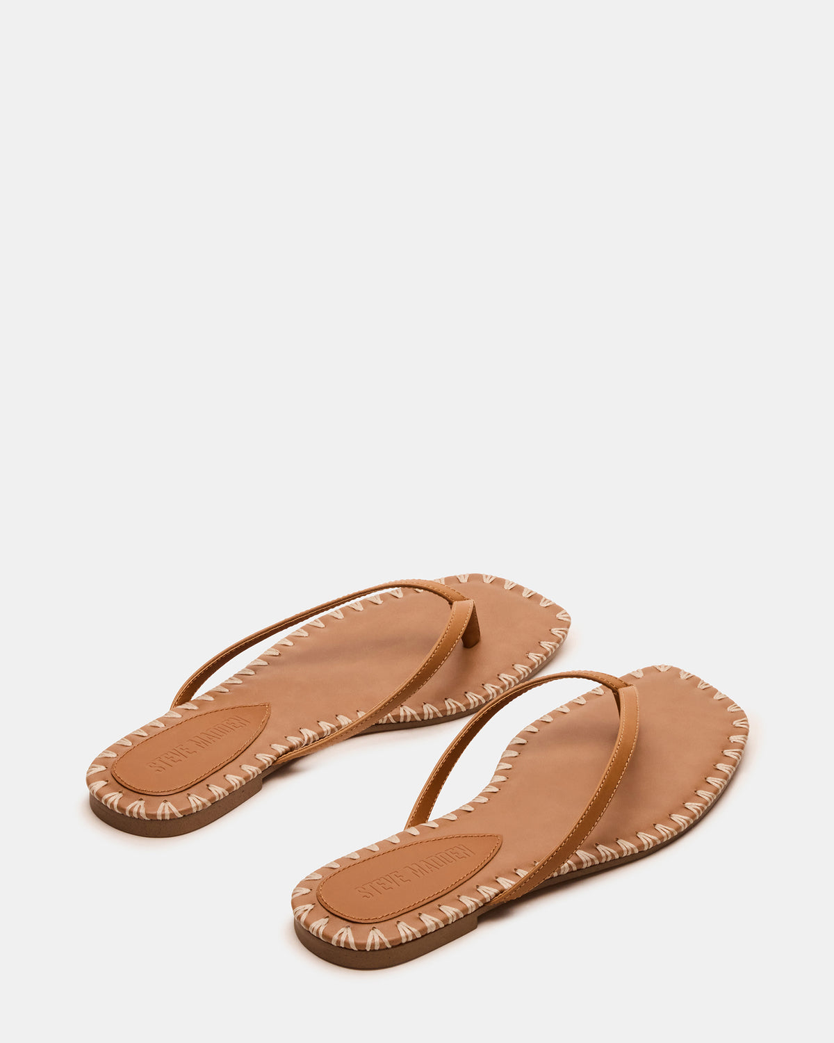 MARELLA Cognac Leather Women's Thong Square-Toe Sandal | Steve Madden US