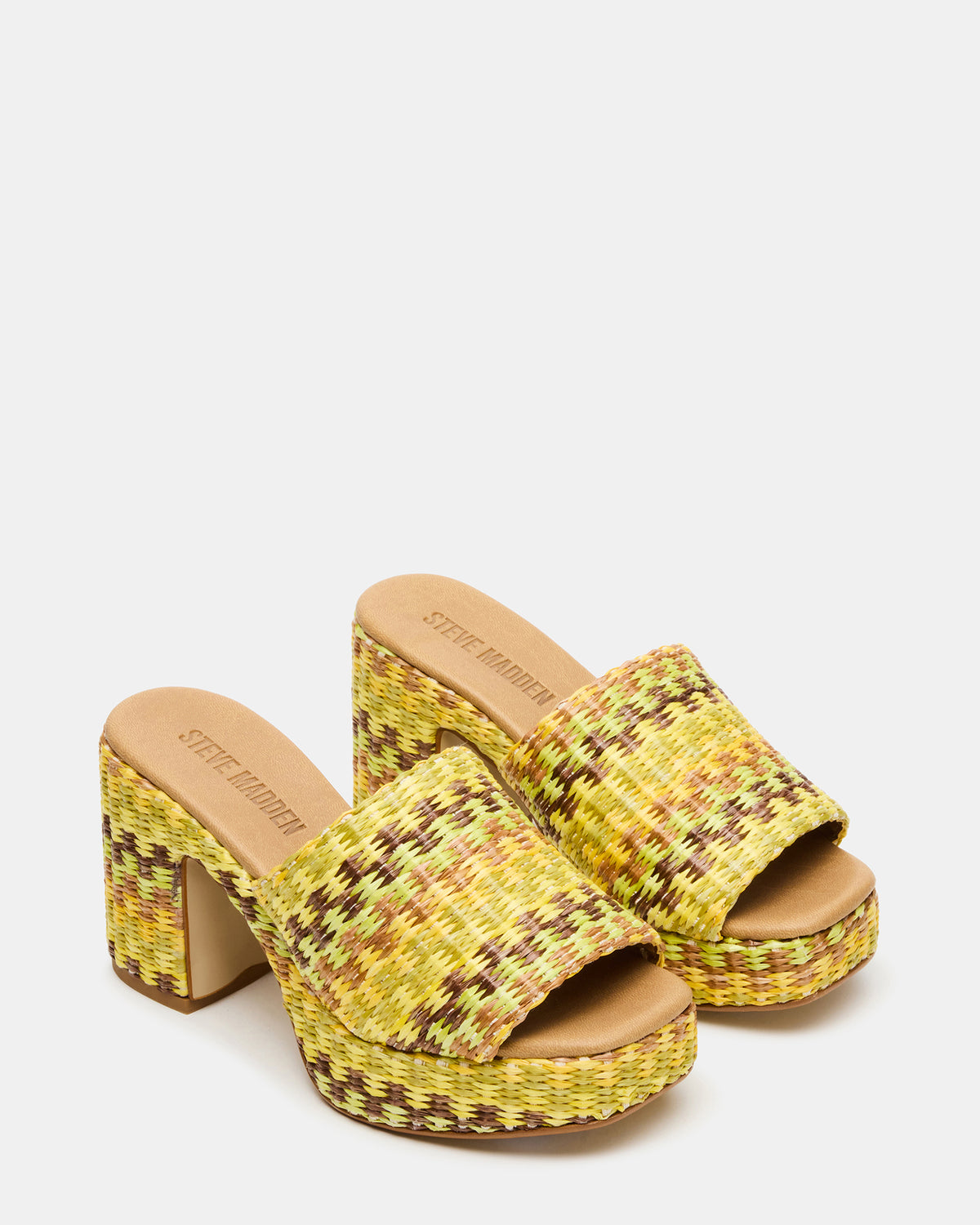 KOLA Raffia Multi Platform Square-Toe Block Heel Mule Women's Sandal | Steve Madden on Sale