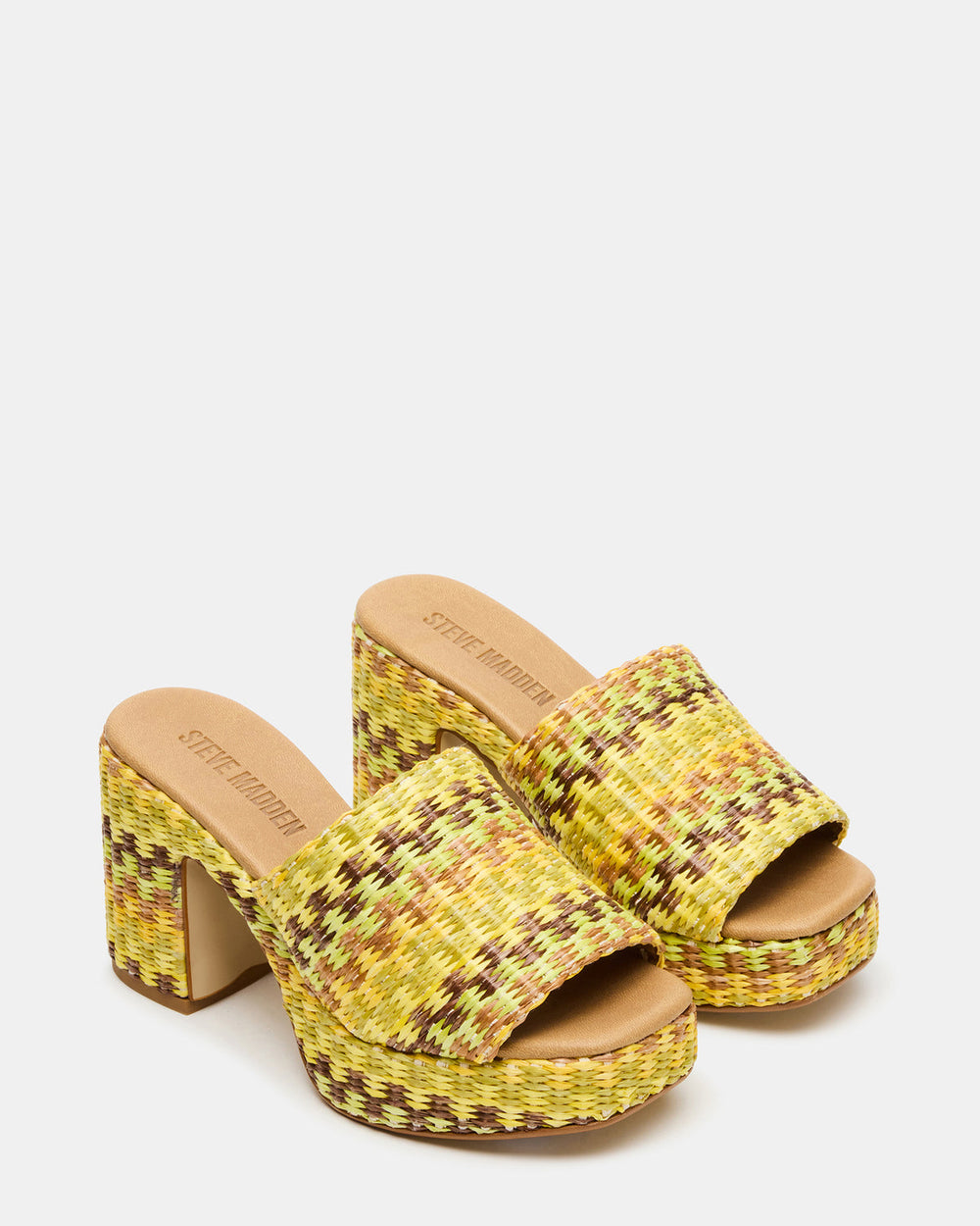 KOLA Raffia Multi Platform Square-Toe Block Heel Mule Women's Sandal | Steve Madden on Sale