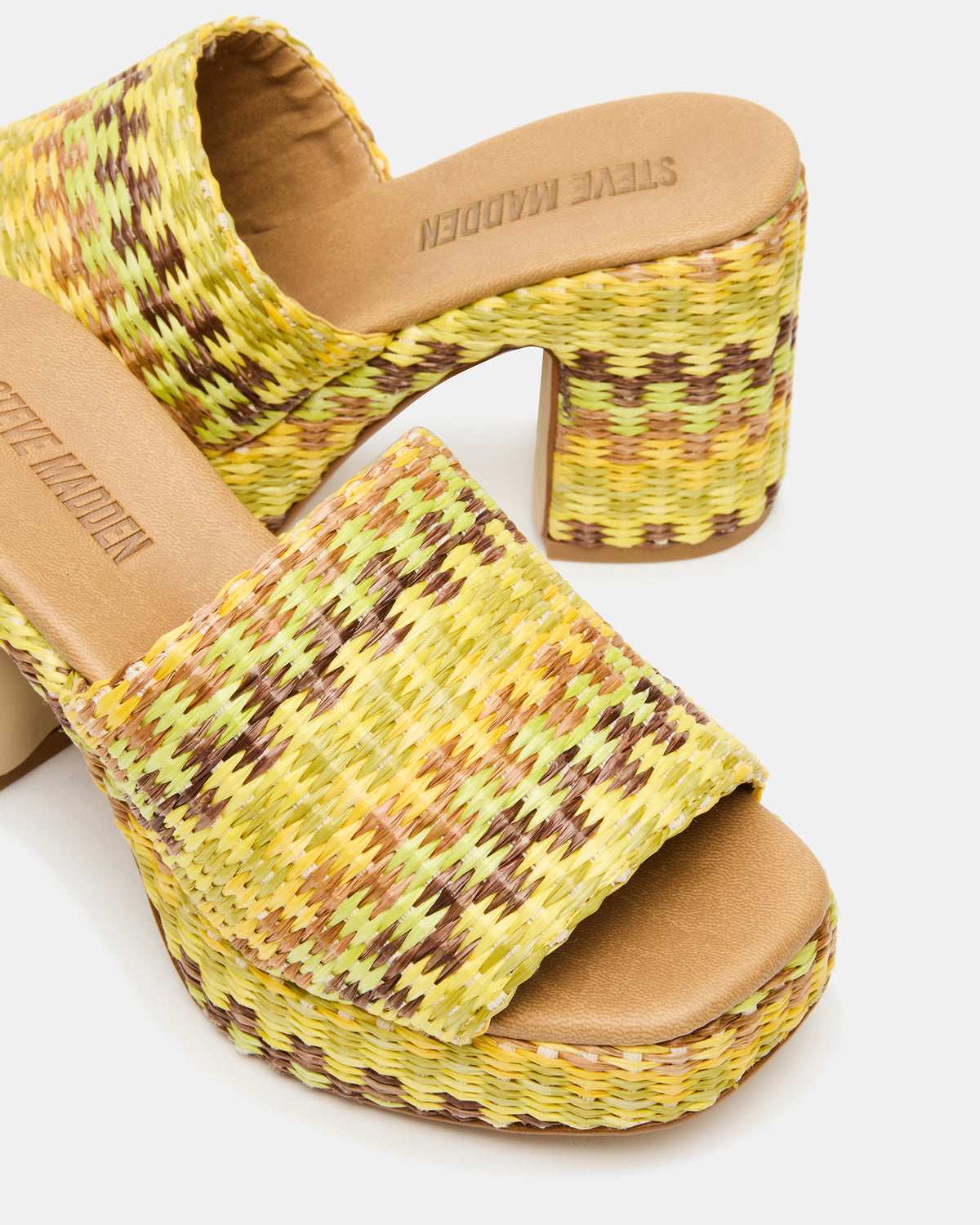 KOLA Raffia Multi Platform Square-Toe Block Heel Mule Women's Sandal | Steve Madden on Sale