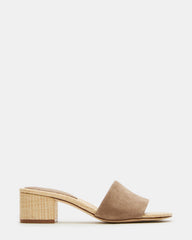 HAILEE Taupe Suede Women's Square-Toe Raffia Block Heel Mule Sandal | Steve Madden discount