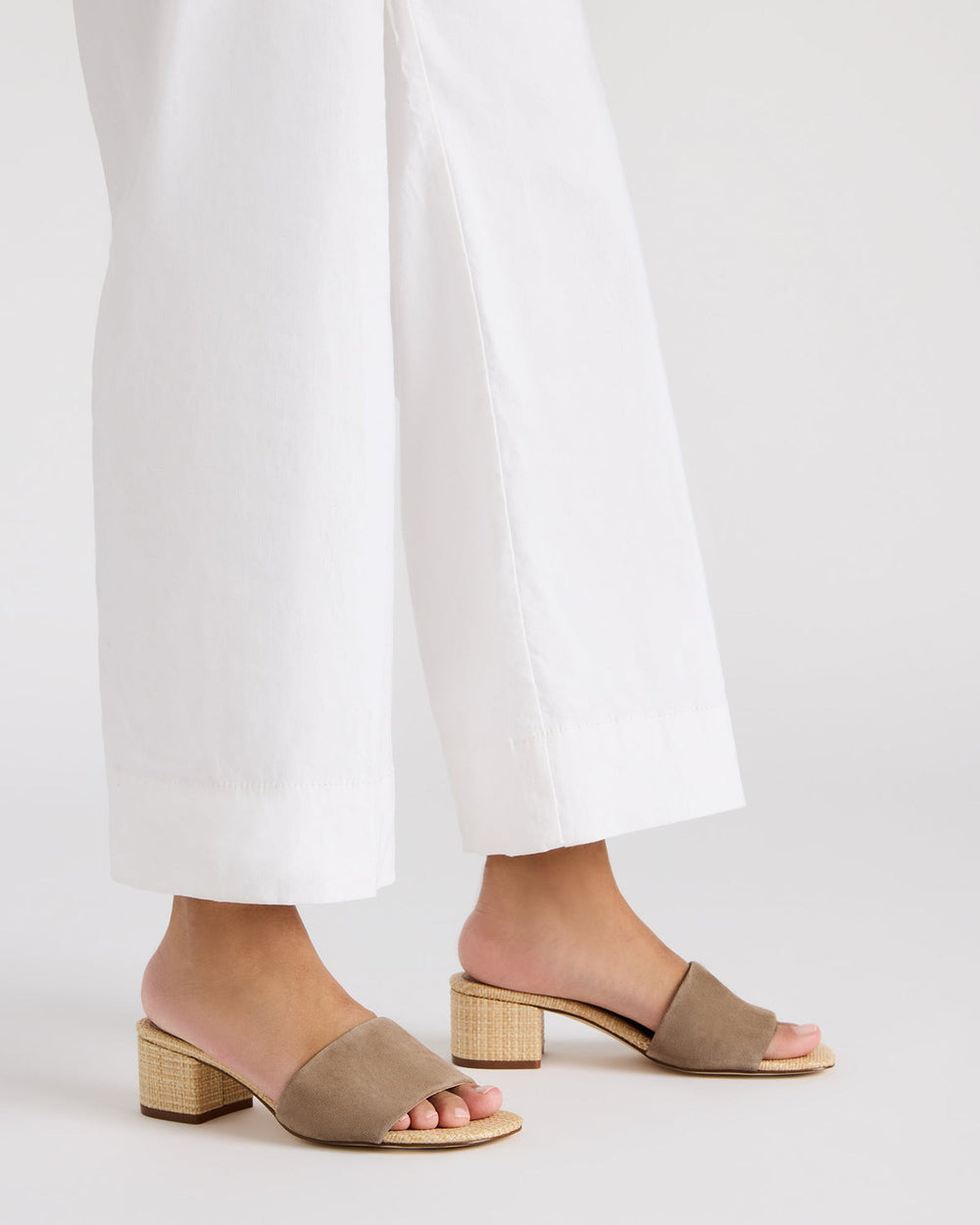 HAILEE Taupe Suede Women's Square-Toe Raffia Block Heel Mule Sandal | Steve Madden discount