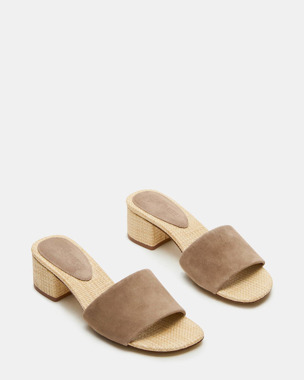 HAILEE Taupe Suede Women's Square-Toe Raffia Block Heel Mule Sandal | Steve Madden discount