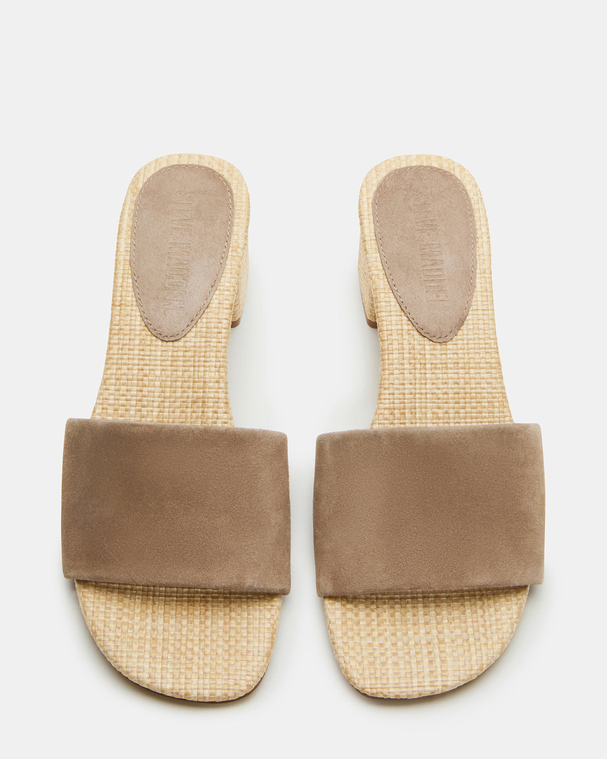 HAILEE Taupe Suede Women's Square-Toe Raffia Block Heel Mule Sandal | Steve Madden discount