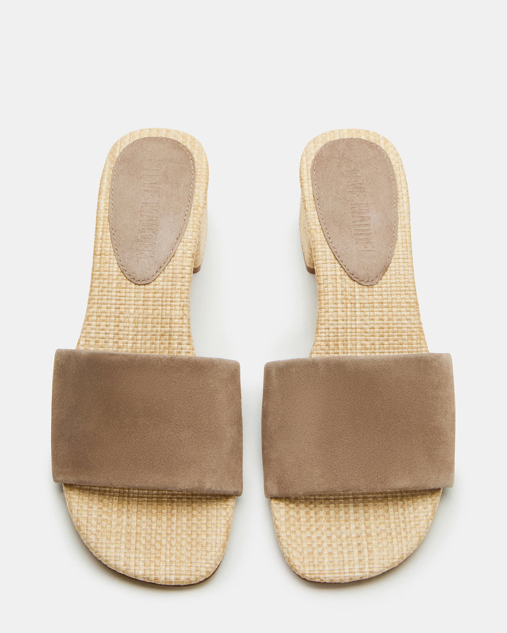 HAILEE Taupe Suede Women's Square-Toe Raffia Block Heel Mule Sandal | Steve Madden discount