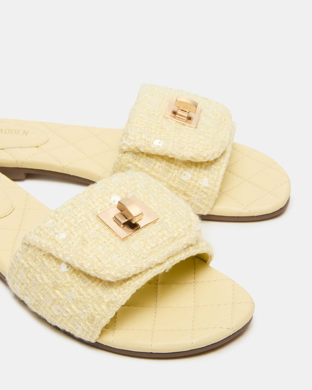 MORELAND Sequin Yellow Quilted Slide Women's Sandal | Steve Madden online