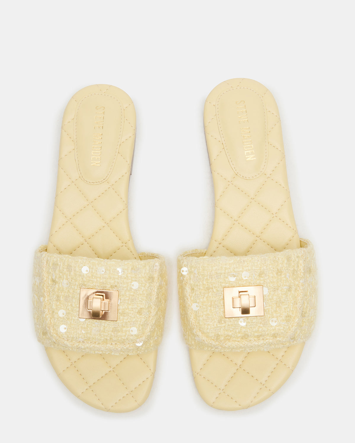 MORELAND Sequin Yellow Quilted Slide Women's Sandal | Steve Madden online