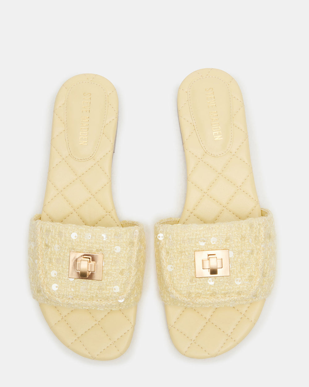 MORELAND Sequin Yellow Quilted Slide Women's Sandal | Steve Madden online