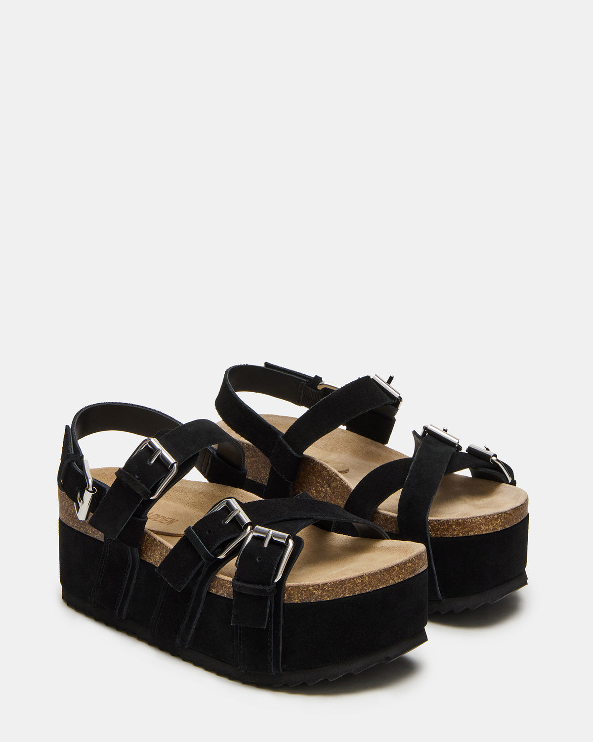 KIWI Black Suede Women's Strappy Platform Sandal | Steve Madden US