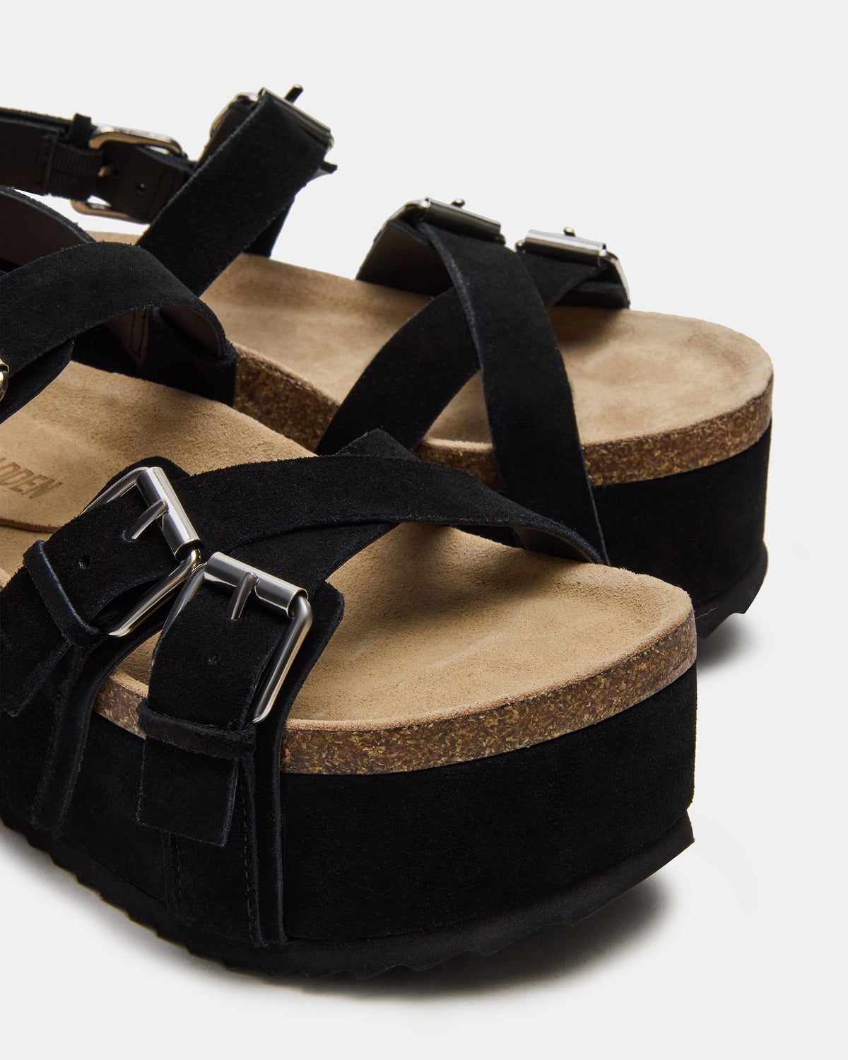 KIWI Black Suede Women's Strappy Platform Sandal | Steve Madden US