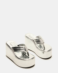 ESCAPISM Silver Crocodile Women's Platform Thong Wedge Sandal | Steve Madden on Sale