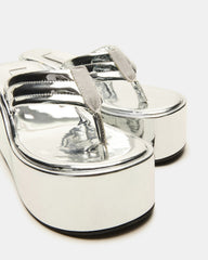 ESCAPISM Silver Crocodile Women's Platform Thong Wedge Sandal | Steve Madden on Sale