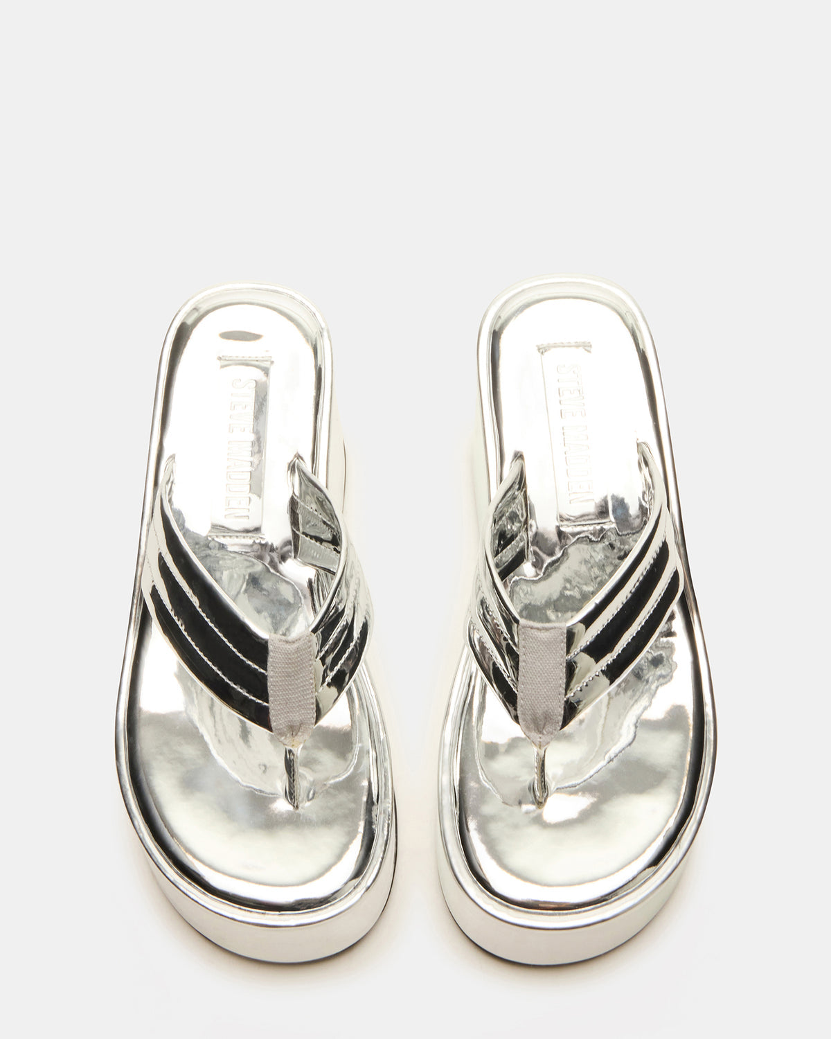 ESCAPISM Silver Crocodile Women's Platform Thong Wedge Sandal | Steve Madden on Sale