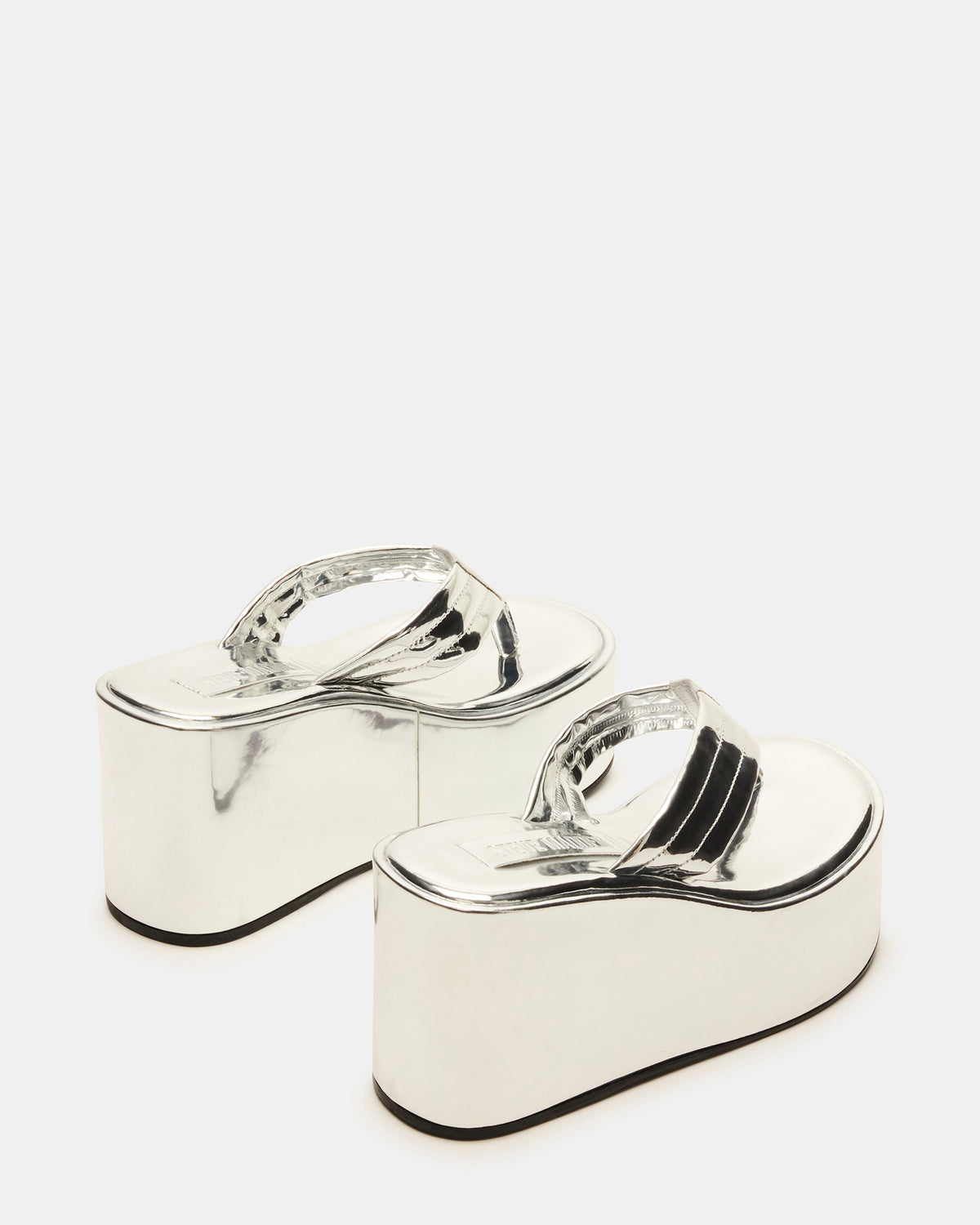 ESCAPISM Silver Crocodile Women's Platform Thong Wedge Sandal | Steve Madden on Sale
