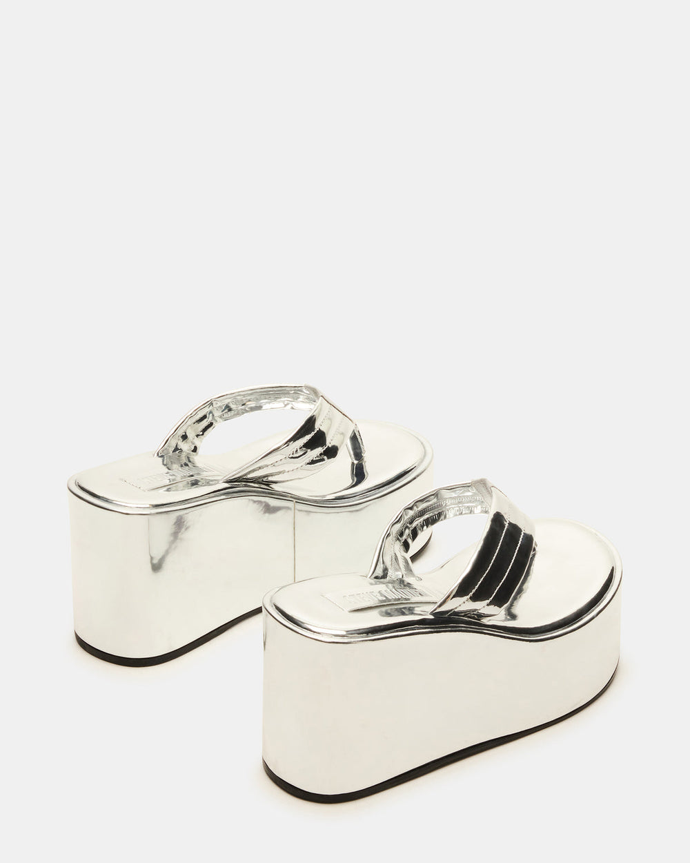 ESCAPISM Silver Crocodile Women's Platform Thong Wedge Sandal | Steve Madden on Sale