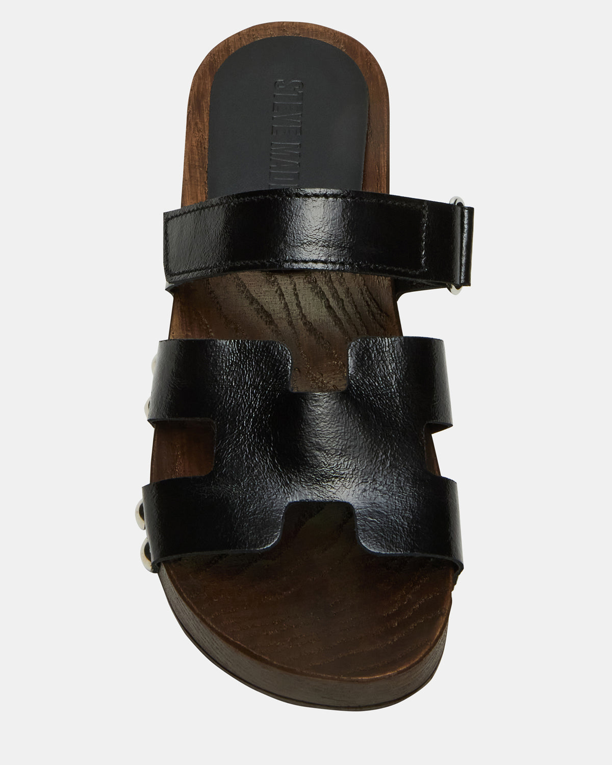 CANAL Black Patent Wood Bottom Slide Women's Sandal | Steve Madden discount