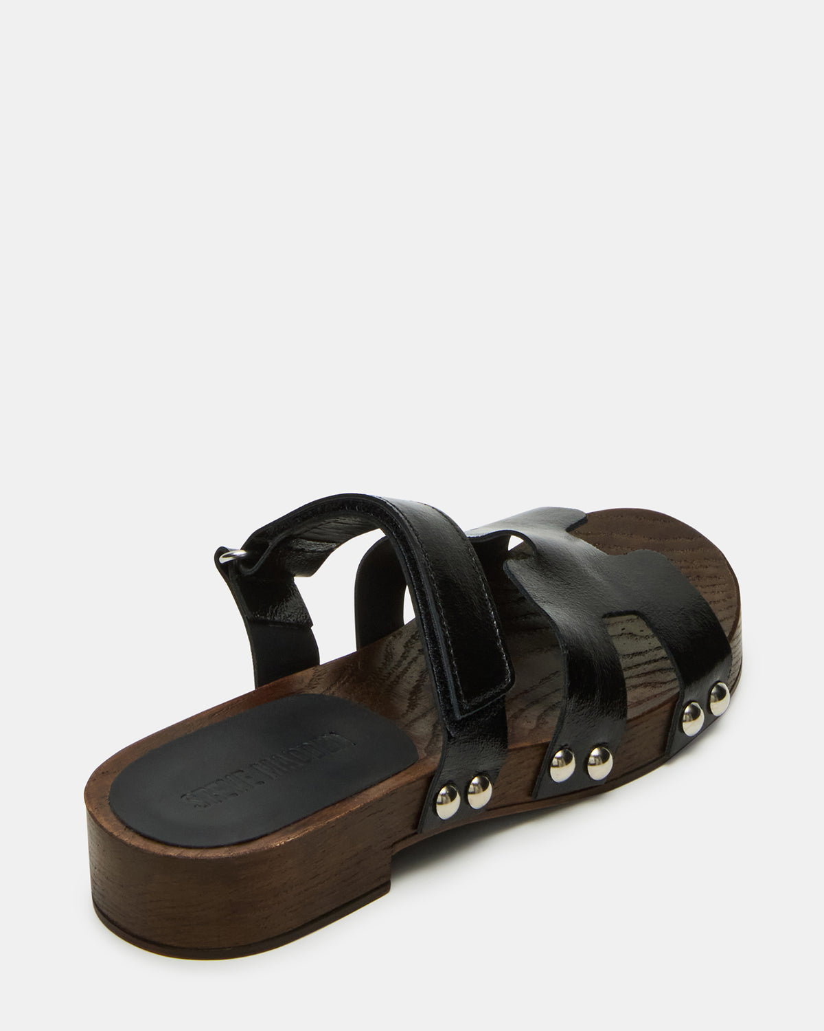 CANAL Black Patent Wood Bottom Slide Women's Sandal | Steve Madden discount