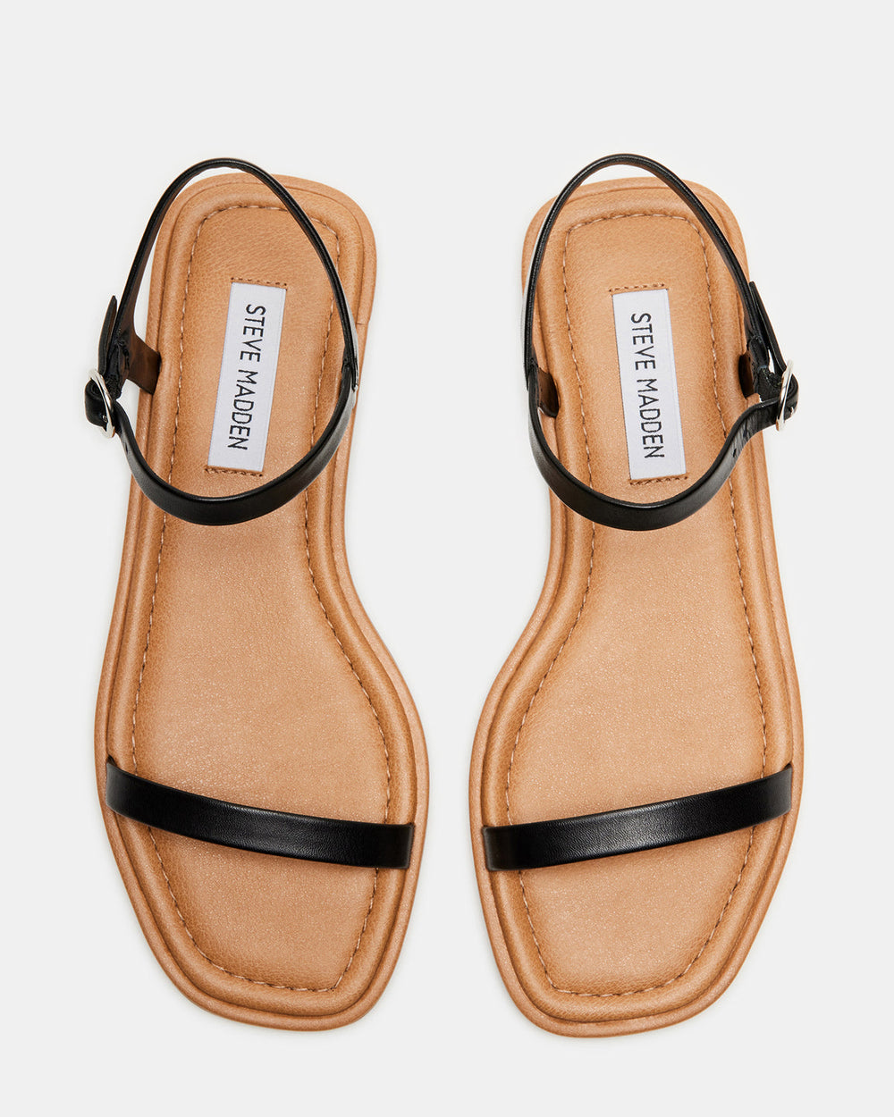 CAMARI Black Leather Square Toe Strappy Sandal | Women's Sandals | Steve Madden Sale