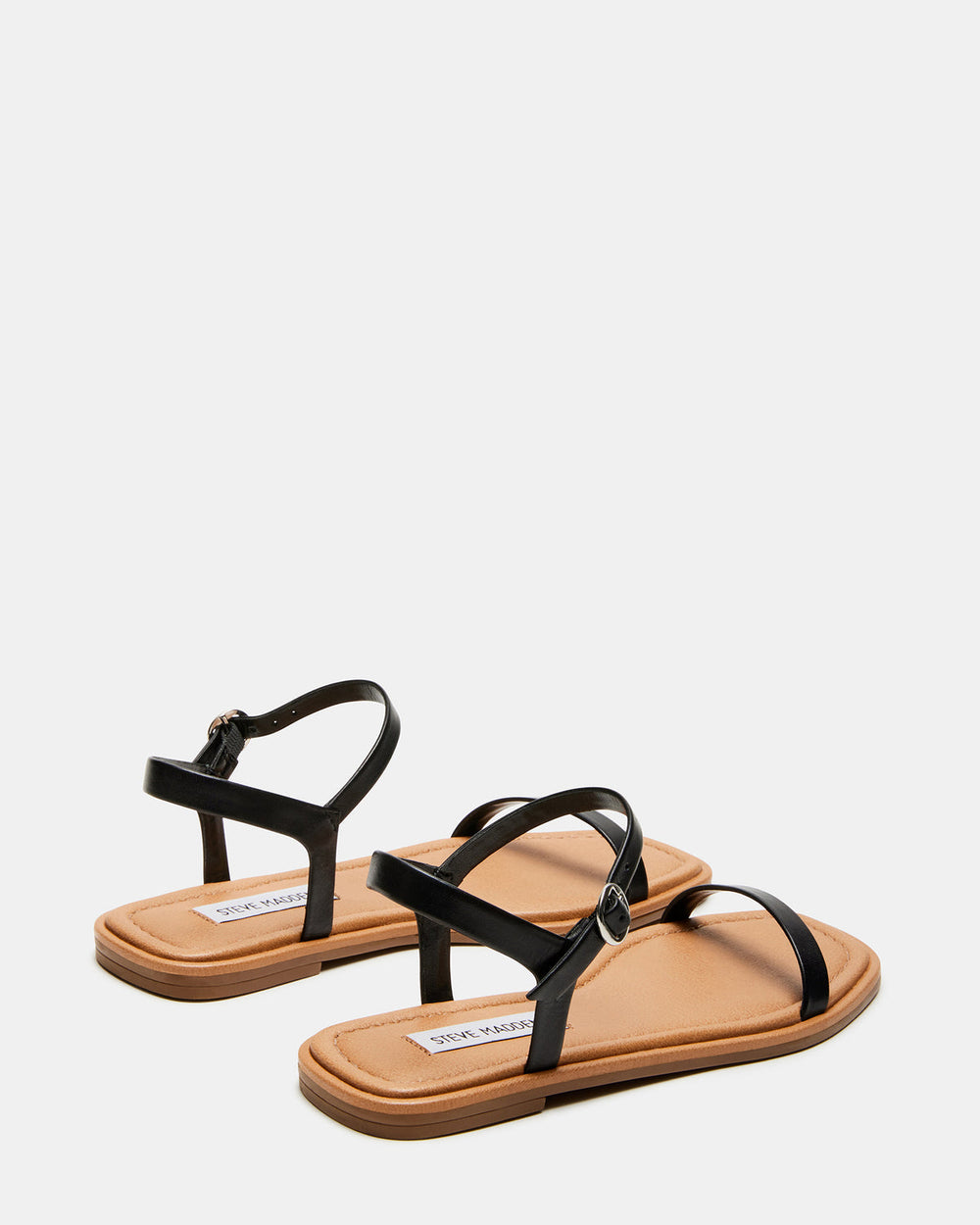 CAMARI Black Leather Square Toe Strappy Sandal | Women's Sandals | Steve Madden Sale
