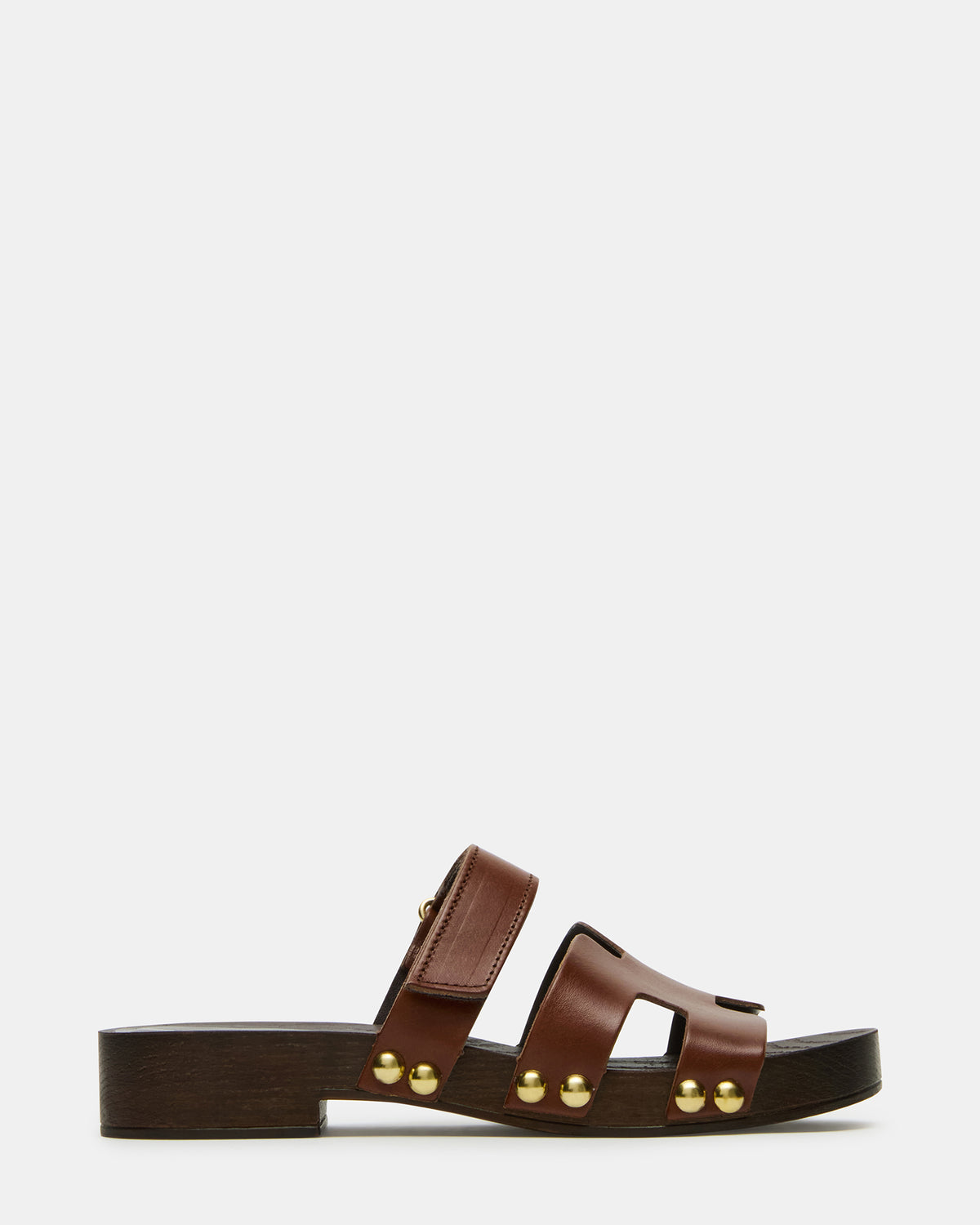 CANAL Brown Leather Wood Bottom Slide Women's Sandal | Steve Madden for Sale