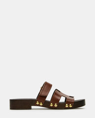 CANAL Brown Leather Wood Bottom Slide Women's Sandal | Steve Madden for Sale