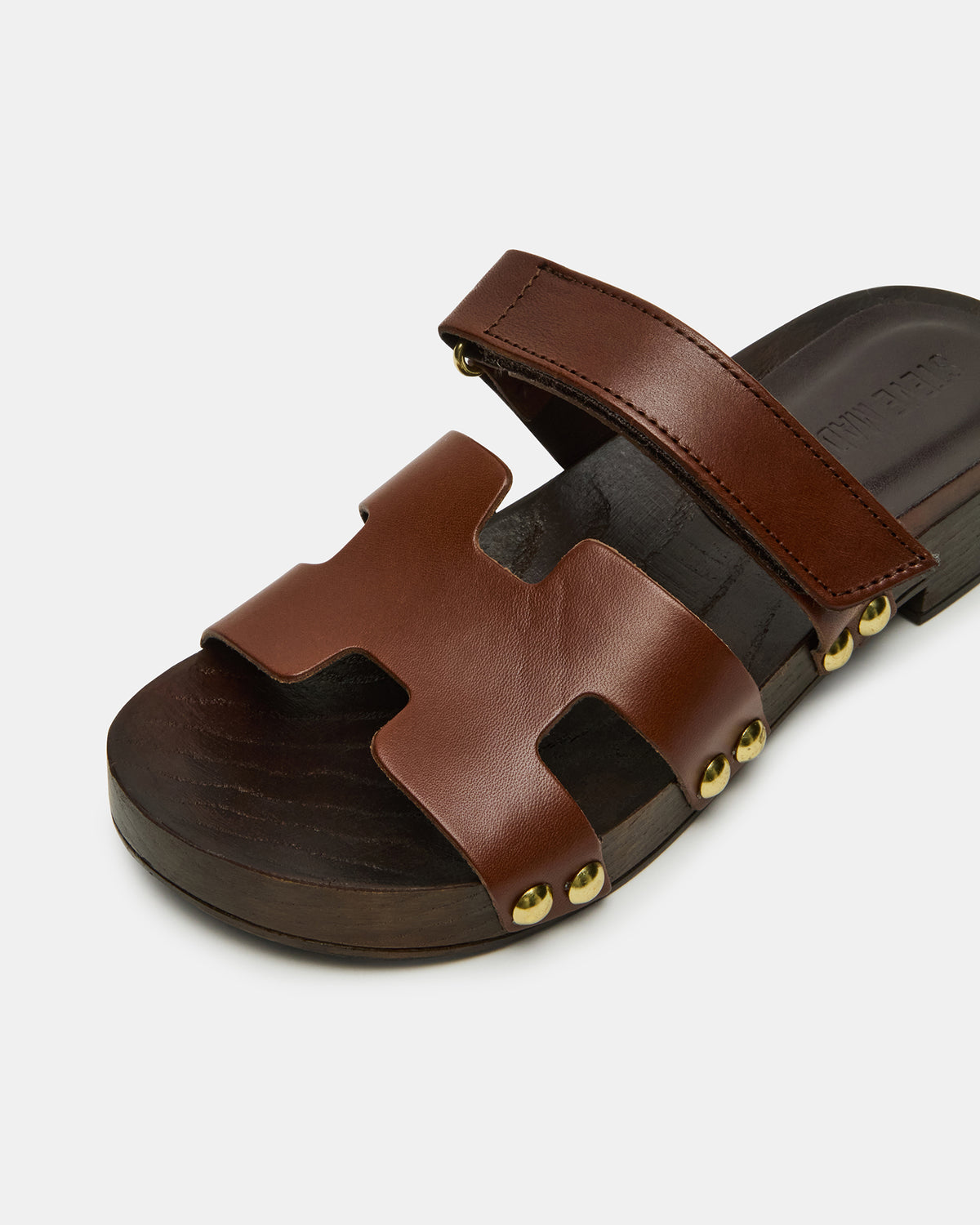 CANAL Brown Leather Wood Bottom Slide Women's Sandal | Steve Madden for Sale