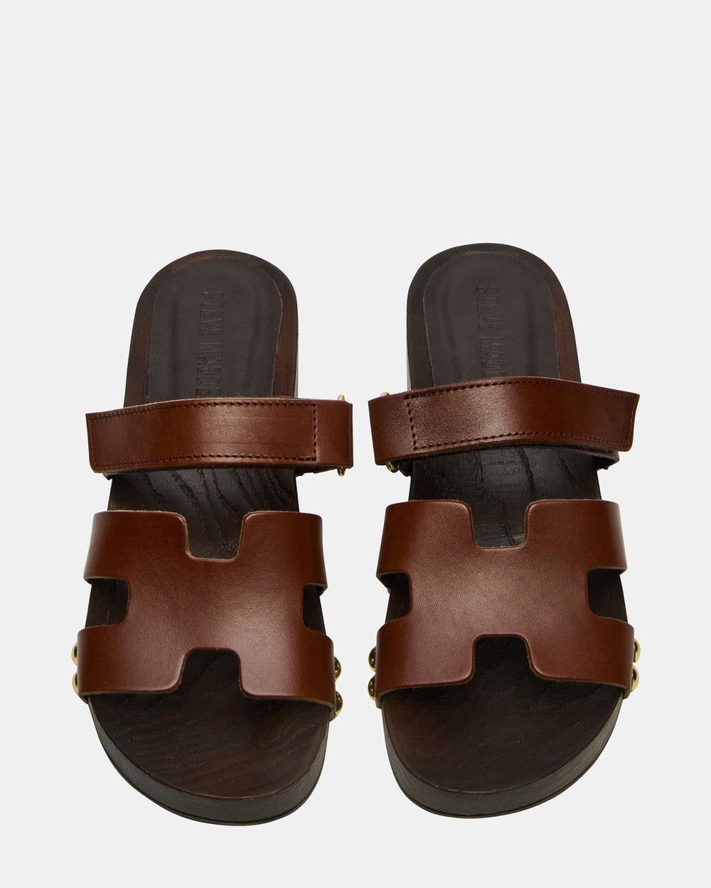 CANAL Brown Leather Wood Bottom Slide Women's Sandal | Steve Madden for Sale