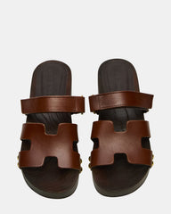 CANAL Brown Leather Wood Bottom Slide Women's Sandal | Steve Madden for Sale