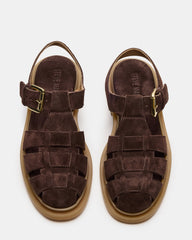 TOPE Chocolate Brown Suede Strappy Fisherman Women's Sandal | Steve Madden on Sale