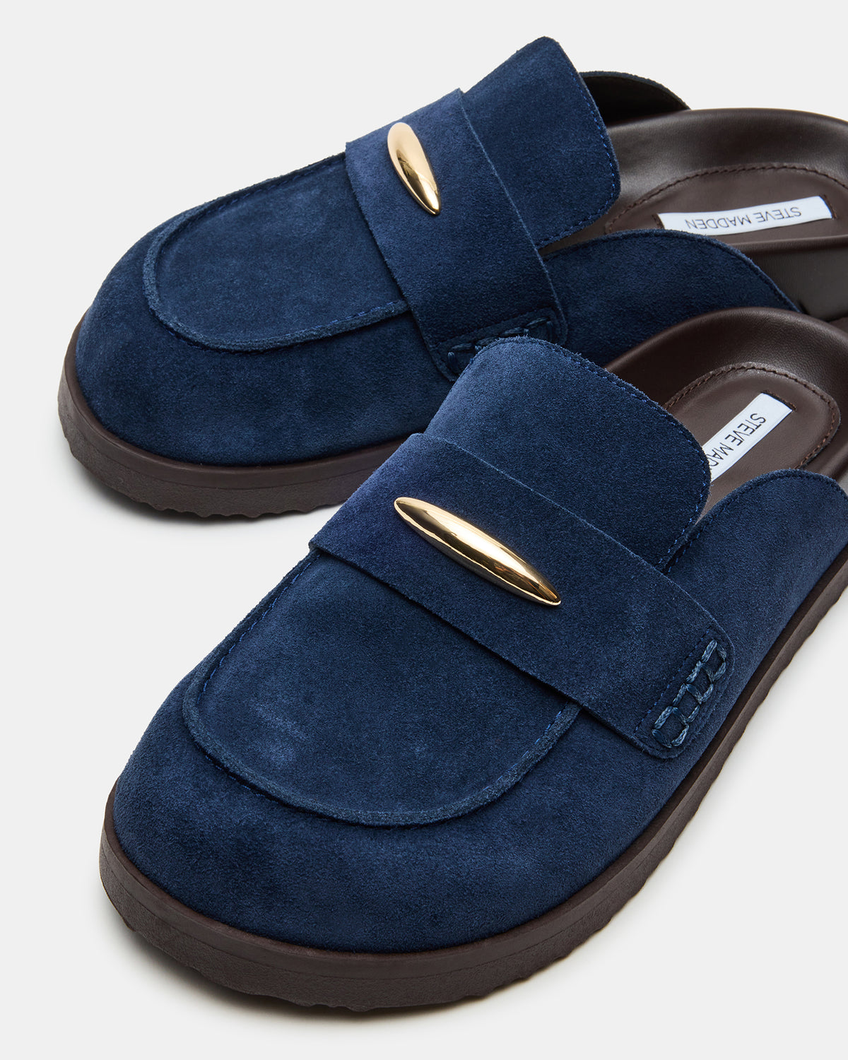 TOBIN Navy Suede Slip-On Mule Women's Flat | Steve Madden near me
