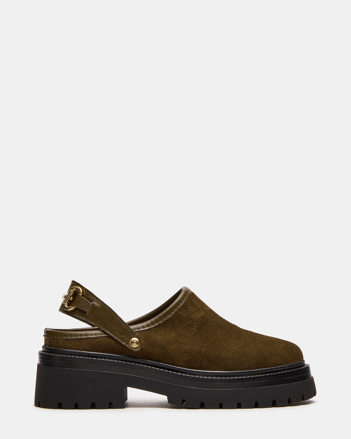 ERBA Olive Suede Platform Lug Slingback Clog Women's Flat | Steve Madden Sale