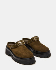 ERBA Olive Suede Platform Lug Slingback Clog Women's Flat | Steve Madden Sale