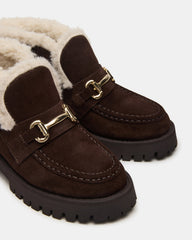 LEON Faux Fur Chocolae Brown Suede Platform Lug Sole Women's Loafer | Steve Madden for Sale