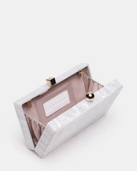 CAMILAA Bag White Geometric Pearlescent Minaudiere Crossbody Clutch Handbag | Steve Madden US