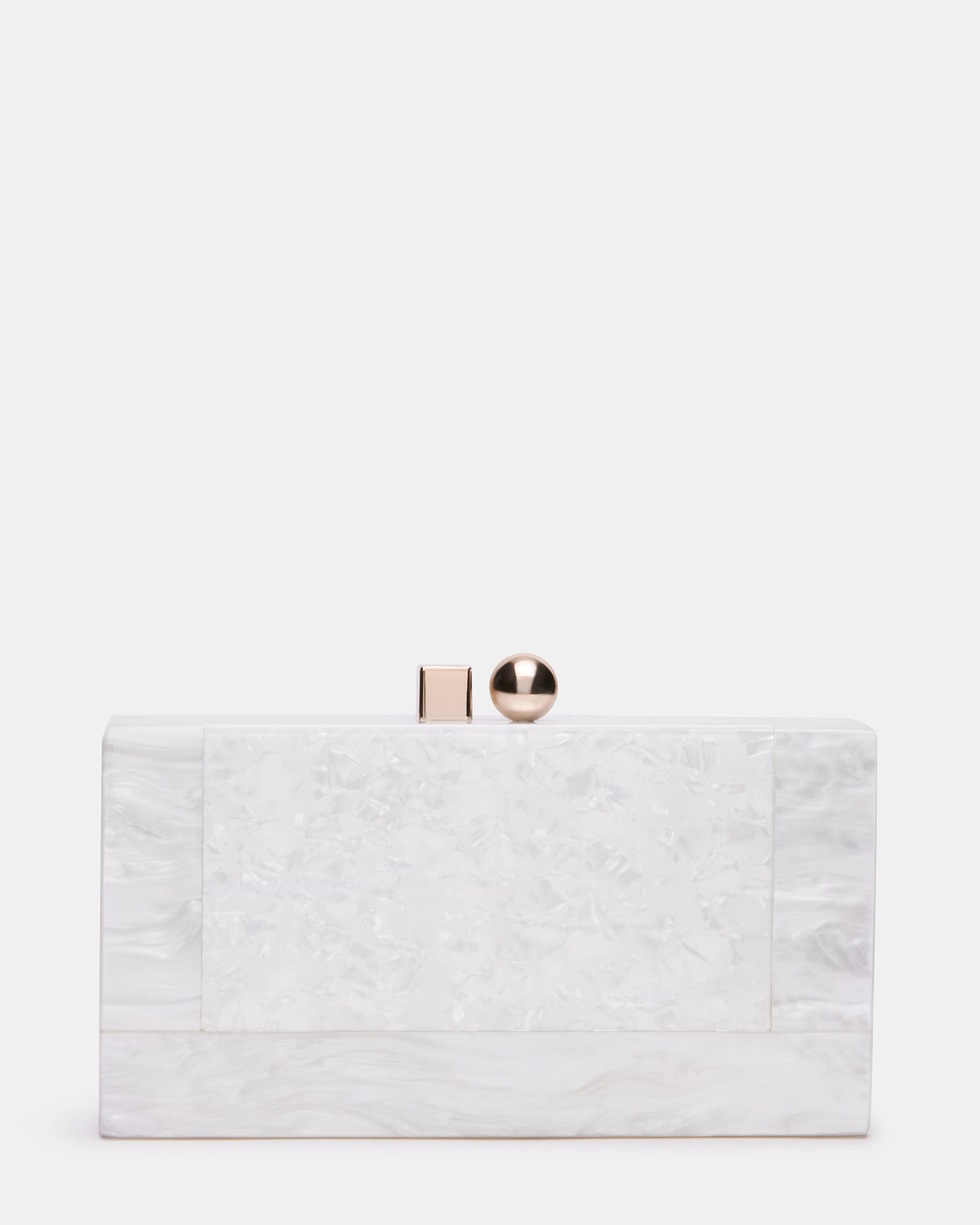 CAMILAA Bag White Geometric Pearlescent Minaudiere Crossbody Clutch Handbag | Steve Madden US