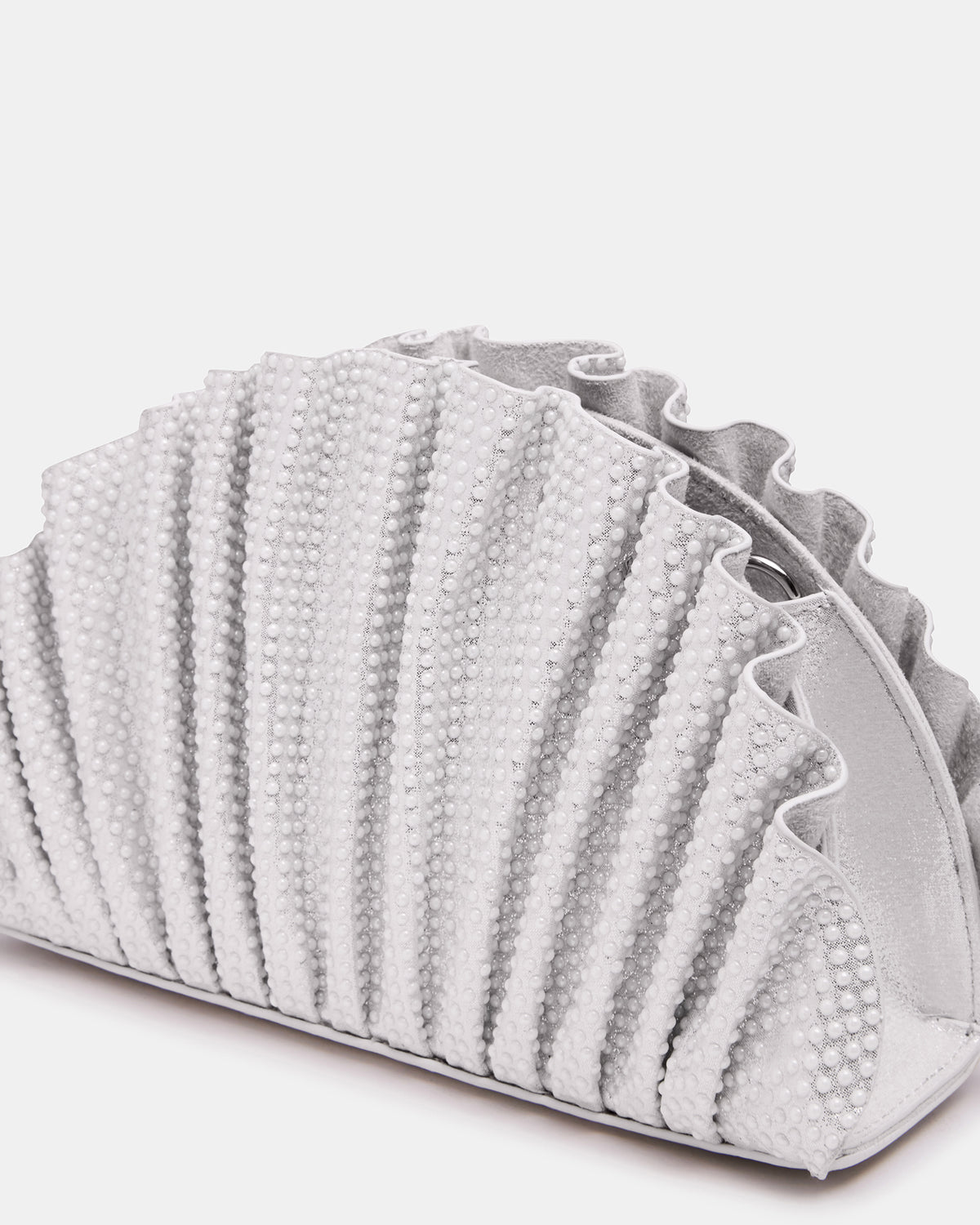 DELMAR Bag White Ruffled Pleated Semi-Circle Crossbody Clutch Handbag | Steve Madden outlet