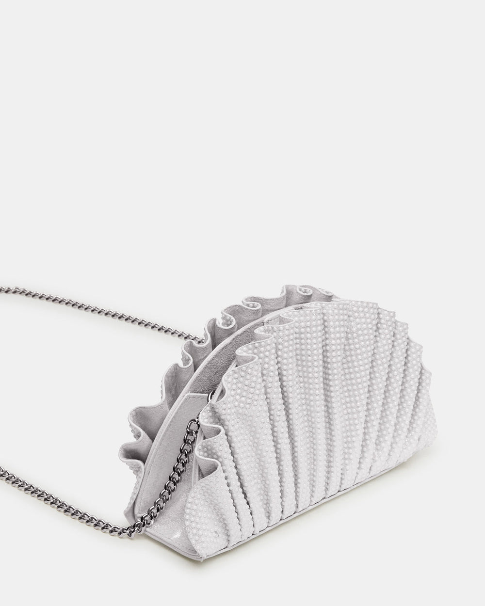 DELMAR Bag White Ruffled Pleated Semi-Circle Crossbody Clutch Handbag | Steve Madden outlet