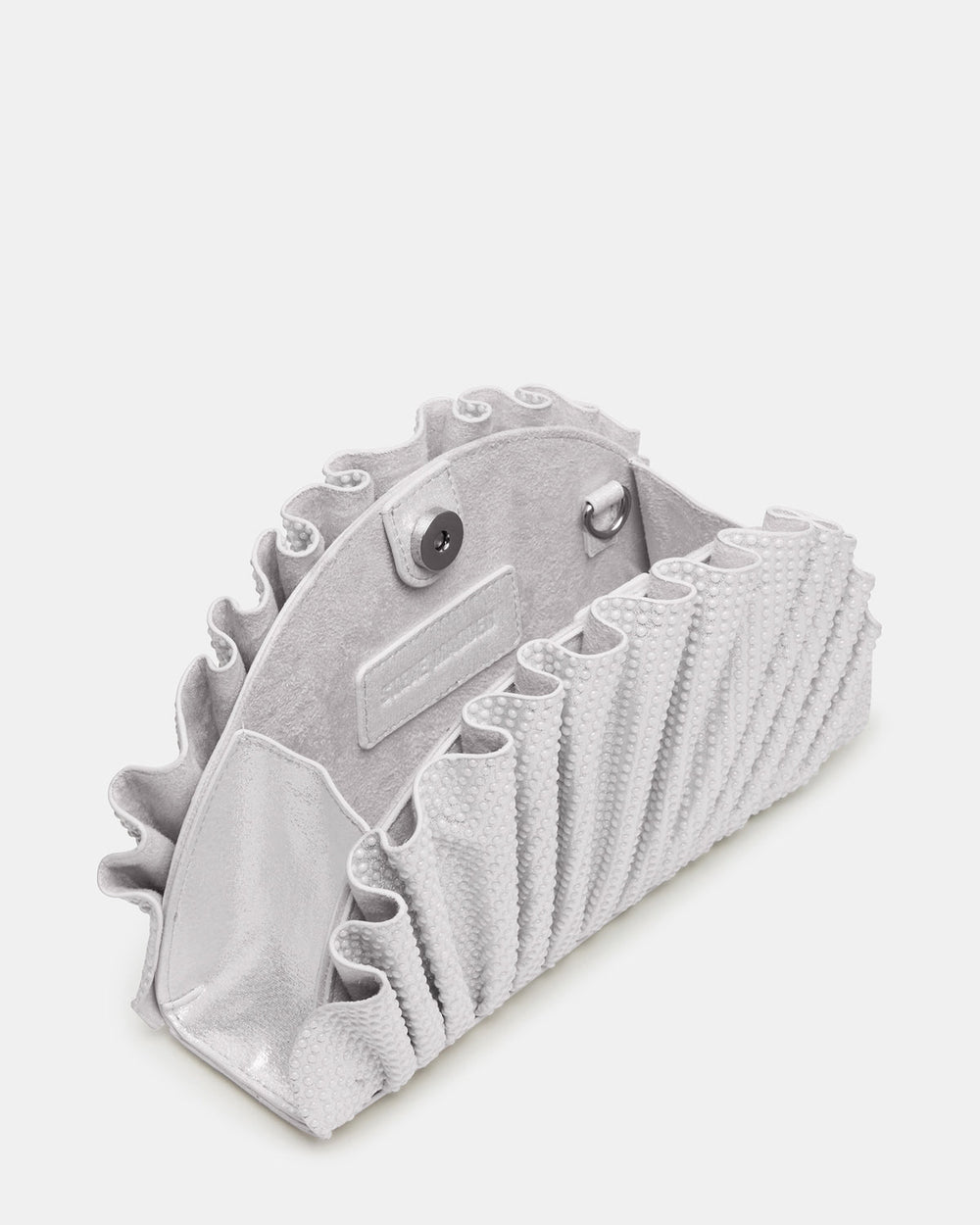 DELMAR Bag White Ruffled Pleated Semi-Circle Crossbody Clutch Handbag | Steve Madden outlet