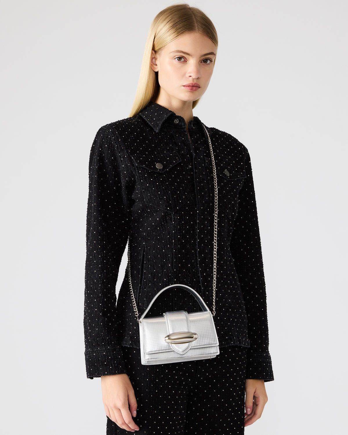 MISHELL Bag Silver Disco Top-Handle Mini Handbag | Steve Madden near me