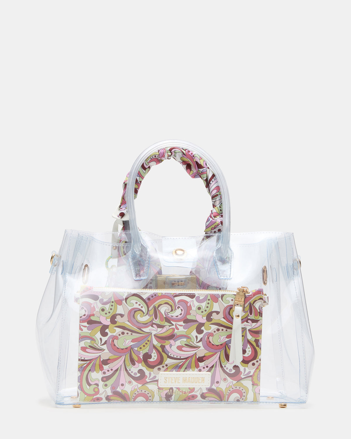 GUMMY Bag Clear Top-Handle Turn-Lock Tote Handbag | Steve Madden on Sale