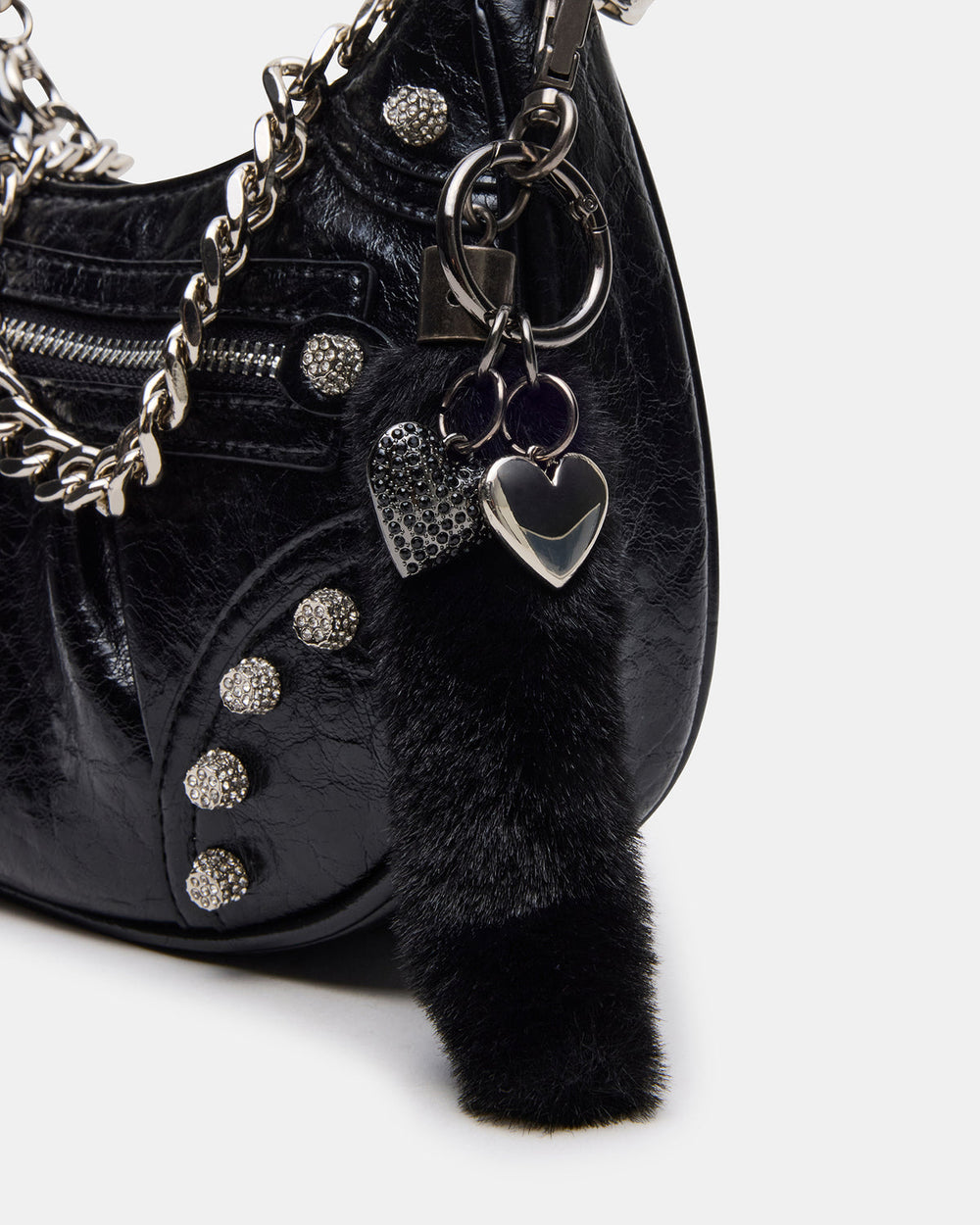 ERIKA Bag Black Rhinestone Embellished Studded Crinkle Moto Crossbody Handbag | Steve Madden for Sale