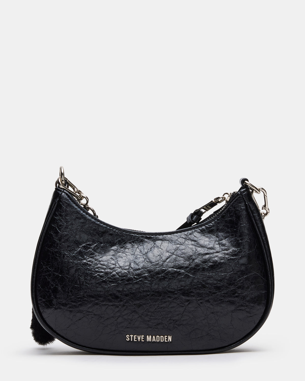 ERIKA Bag Black Rhinestone Embellished Studded Crinkle Moto Crossbody Handbag | Steve Madden for Sale
