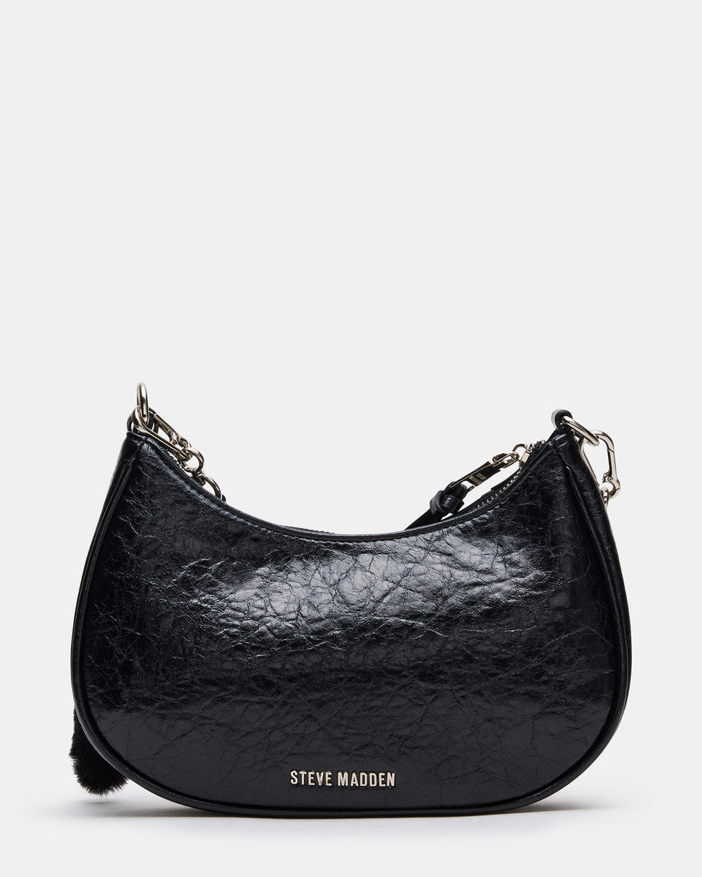 ERIKA Bag Black Rhinestone Embellished Studded Crinkle Moto Crossbody Handbag | Steve Madden for Sale