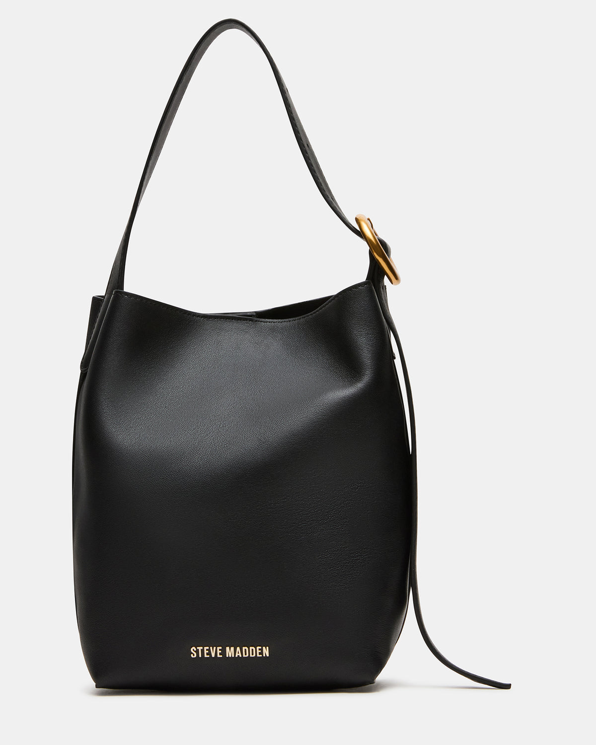 SOFIEE Bag Black Leather Shoulder Strap Bucket Tote Handbag | Steve Madden US