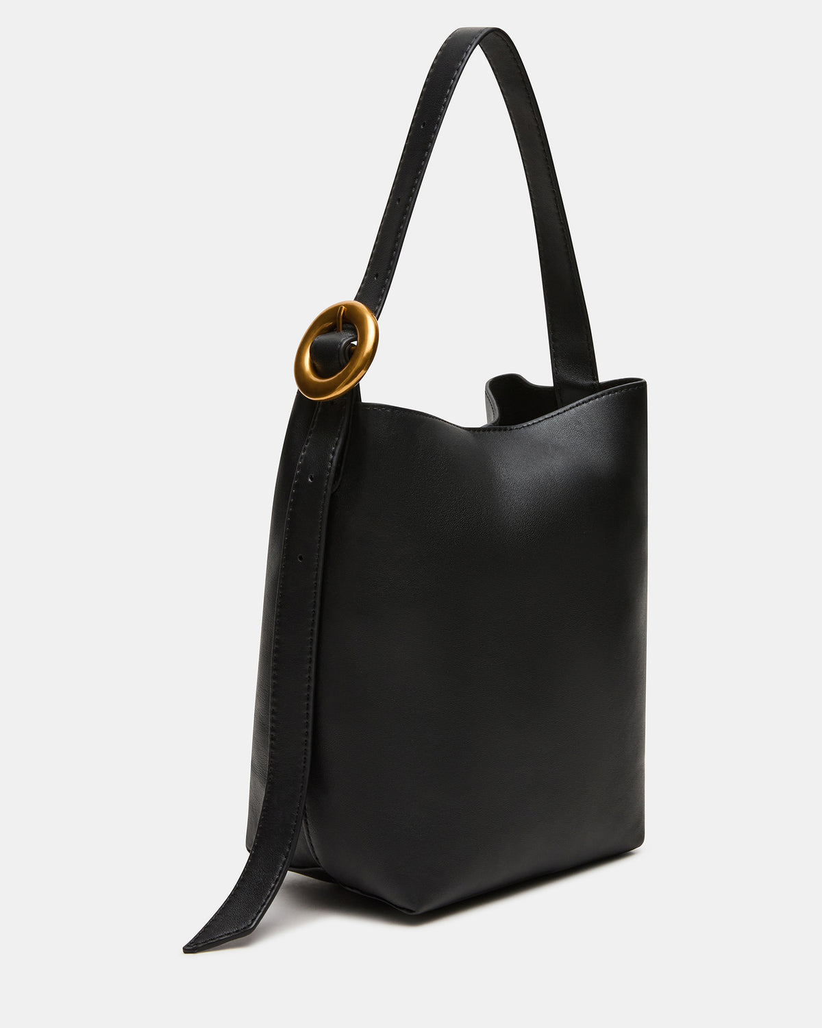 SOFIEE Bag Black Leather Shoulder Strap Bucket Tote Handbag | Steve Madden US
