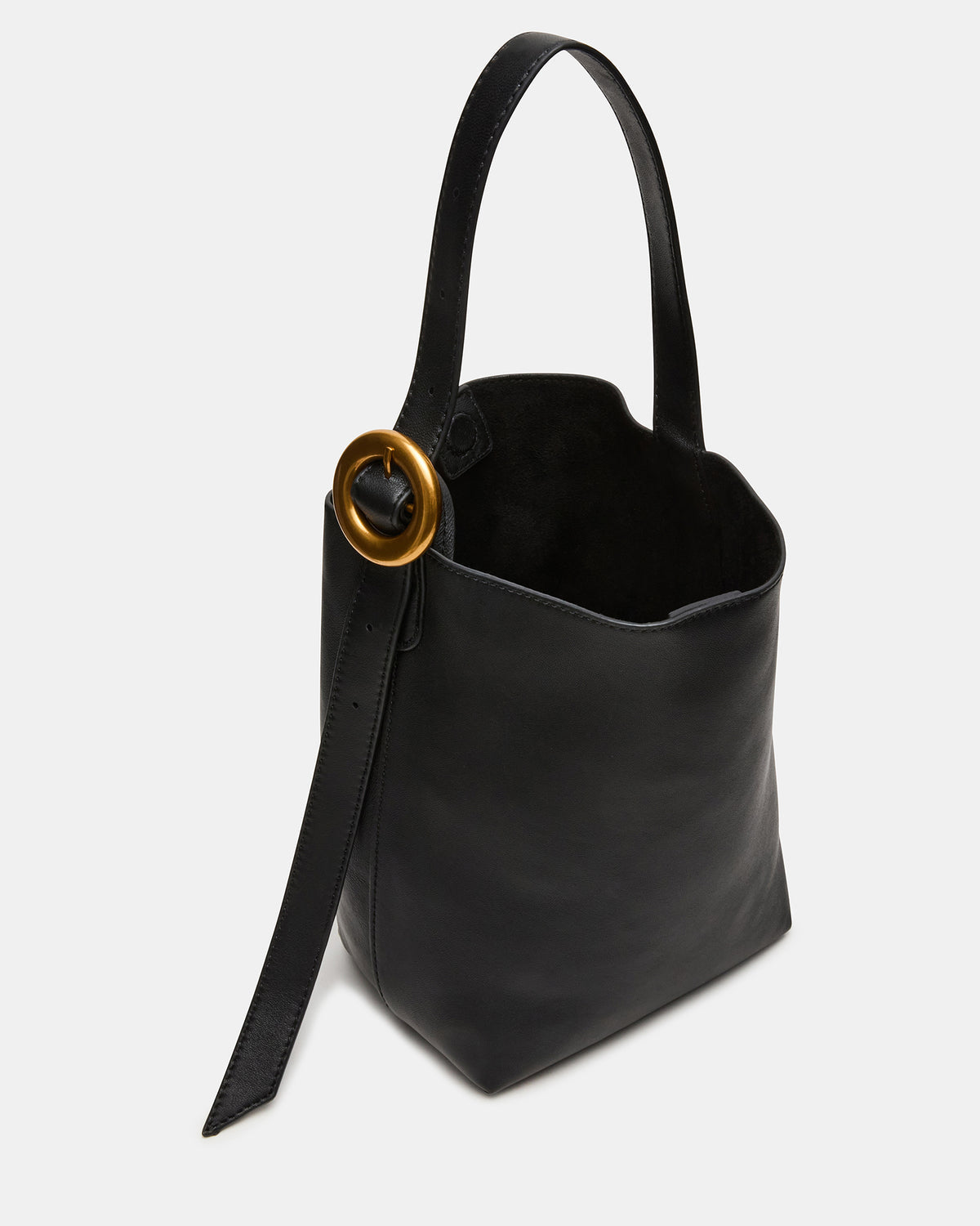 SOFIEE Bag Black Leather Shoulder Strap Bucket Tote Handbag | Steve Madden US
