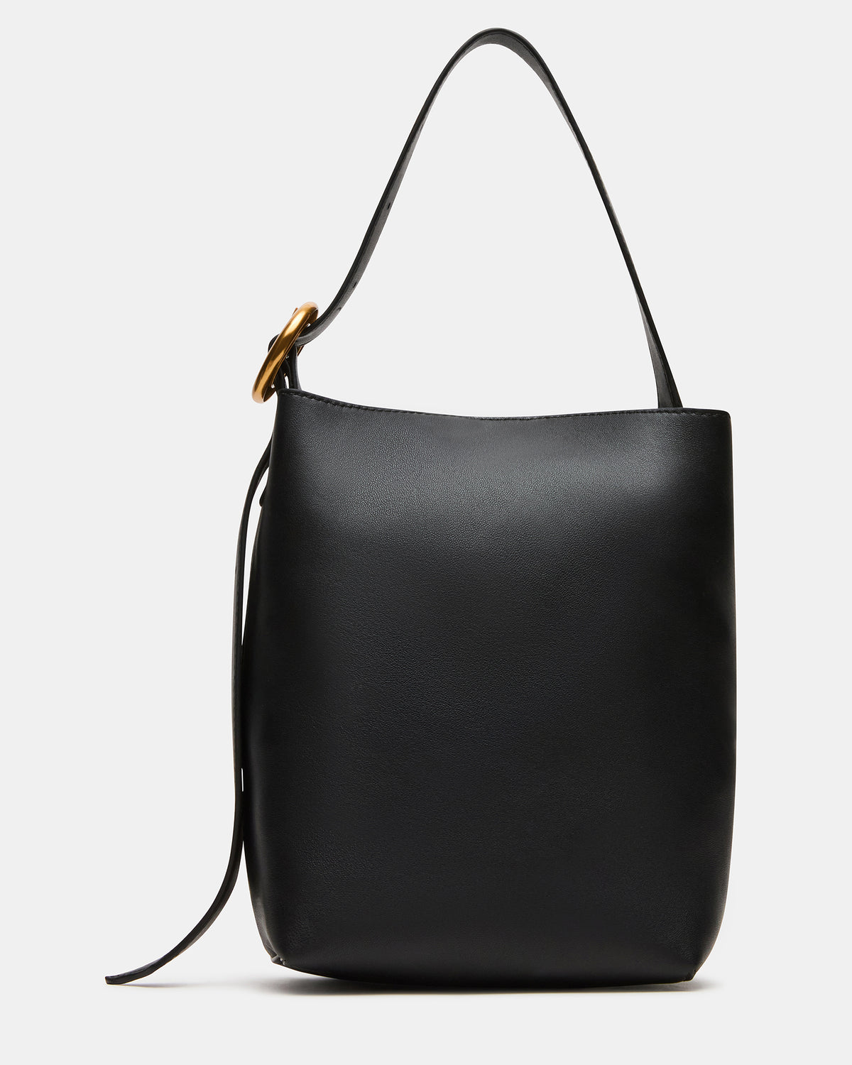 SOFIEE Bag Black Leather Shoulder Strap Bucket Tote Handbag | Steve Madden US
